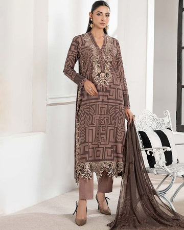 M.B Box 3PC EMBROIDERED LAWN